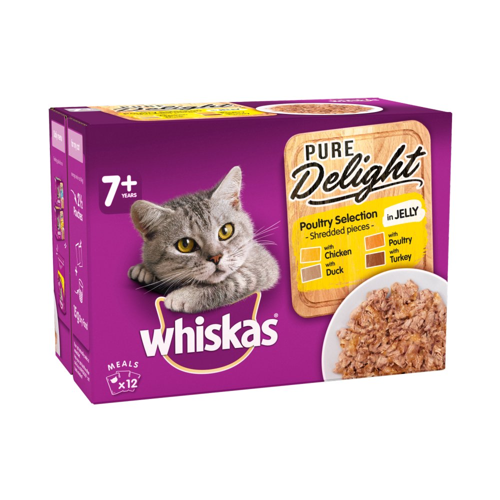 Whiskas Pure Delight Senior Cat Food Pouches Poultry in Jelly 12 x 85g-Food