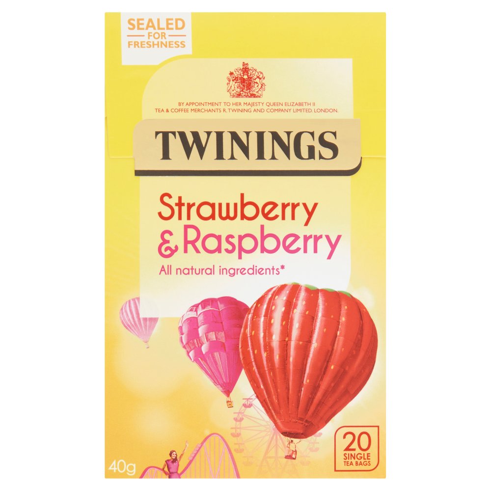 Twinings Strawberry & Raspberry 20 Single Tea Bags 40g-Food
