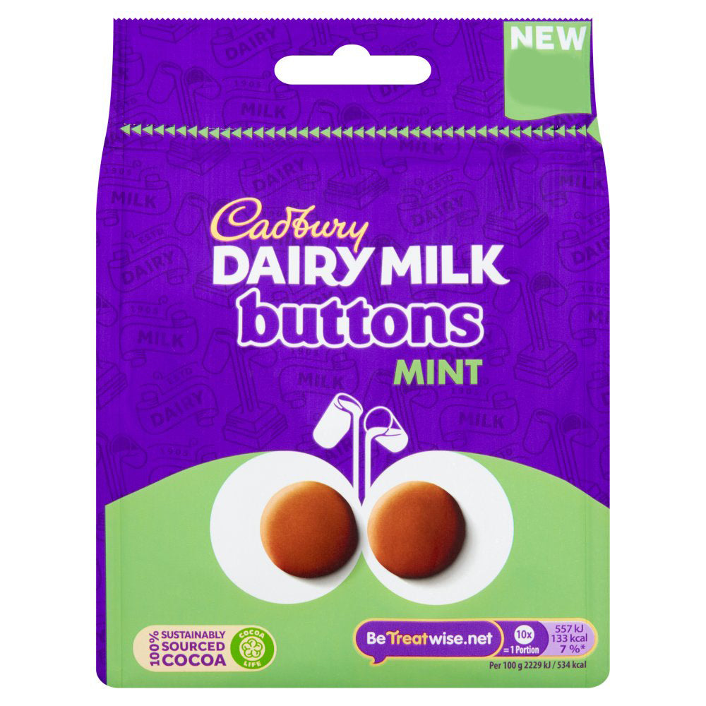 MASCad Dairy Milk Buttons Mint Chocolate Bag  95g-Food