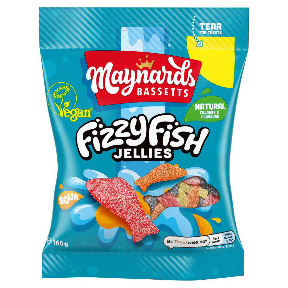 MASMaynards Bassetts Soft Jellies Fizzy Fish Sweets Bag 160g-Food