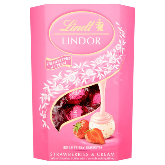 MASLindt LINDOR Strawberries & Cream Chocolate Truffles Box 200g-Food