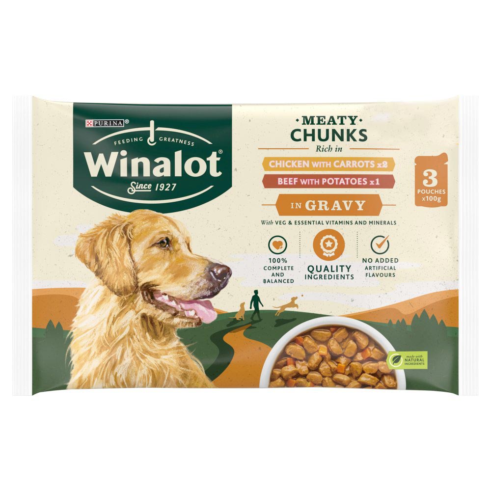Winalot Chicken & Beef in Gravy 3 x 100g (300g)-Food