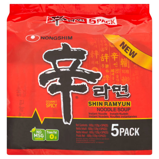 MASNongshim Shin Ramyun Noodle Soup Gourmet Spicy 5 x 120g (600g)-Food