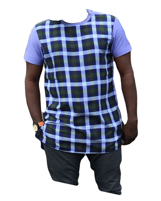 African Art Wear Men Short Sleeve Top Purple And Blue Stripe T-Shirt