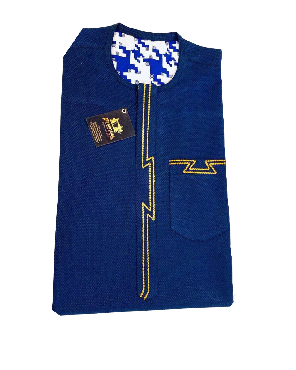 African Art Wear Men Short Sleeve Top Blue & Golden Stripe Graphic T-shirt