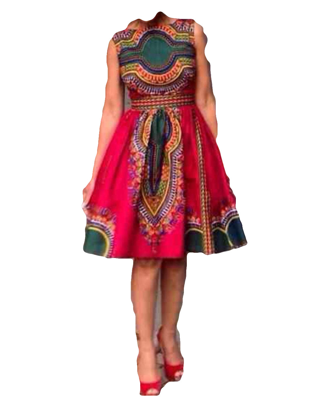 African Women Casual Wear Red & Black Print Trendy Short Top