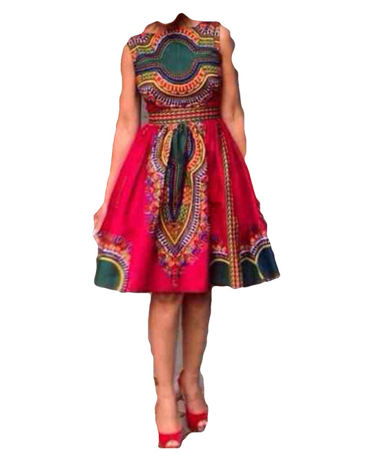 African Women Casual Wear Red & Black Print Trendy Short Top