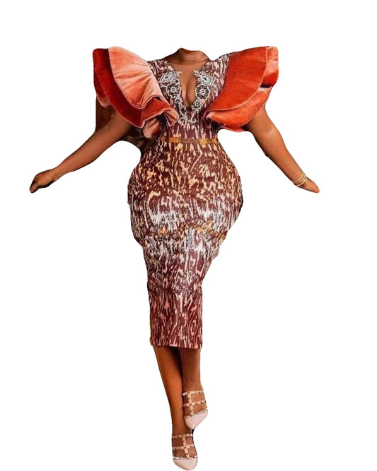 Casual Women Wear African Print Trendy ruffle sleeve Party Dress