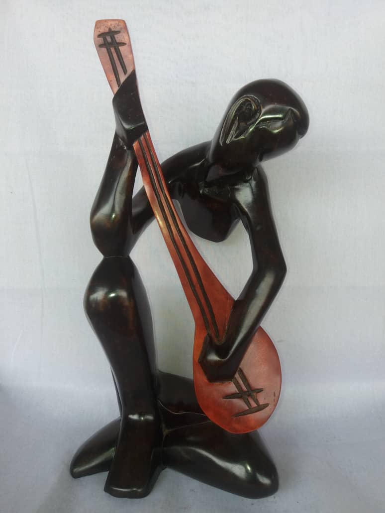 African Wooden Playing Instrument Statue