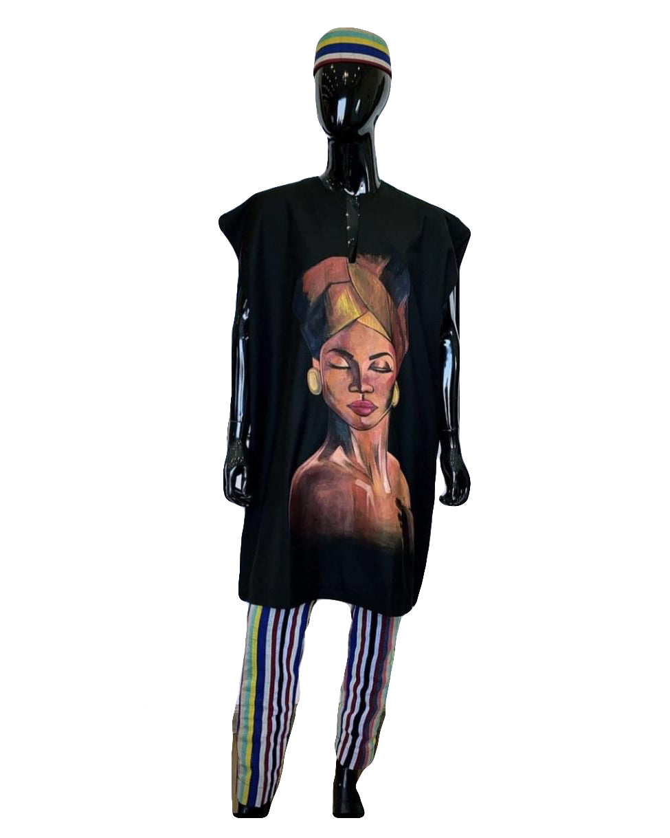 African Art Wear summer top Outfit Women Short Sleeve Black Lady Print  loose fashion Long T-shirt