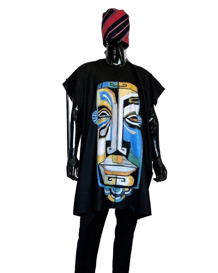 African Art Wear Outfit Women Cartoon Face Print Short Sleeve summer top loose fashion Long T-shirt