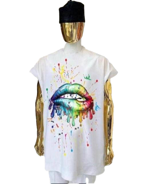 African Women's Art Wear White Eye Print Short Sleeve T-Shirt