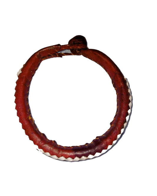 African Handicraft Beaded Tribal Art Dark Maroon And White Wooden Printed round Bracelet