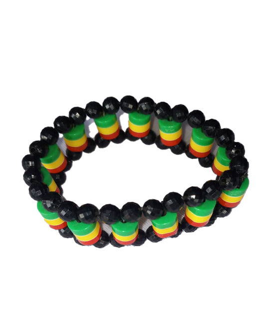 African Handicraft Beaded Tribal Art Green Yellow Black Stone Bracelet