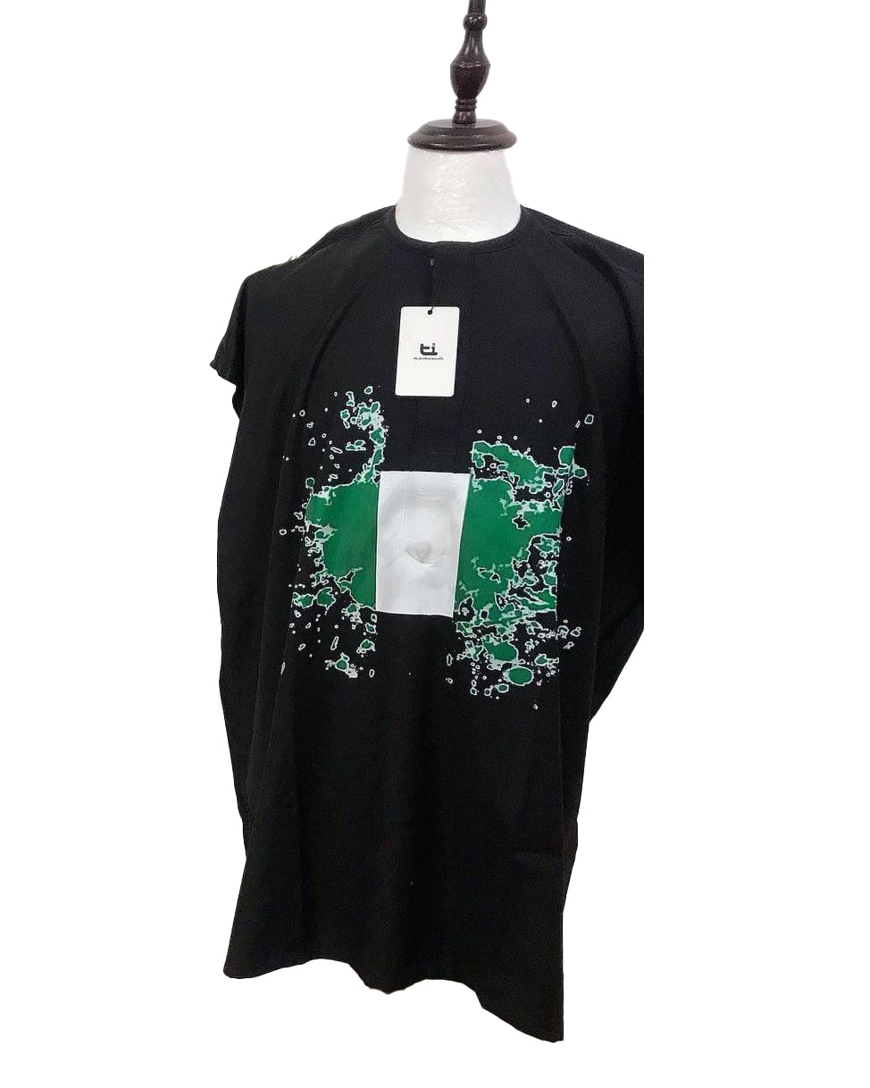 African Art Wear men Short Sleeve Top Black White Green Color Splash Graphic Long male T-shirt