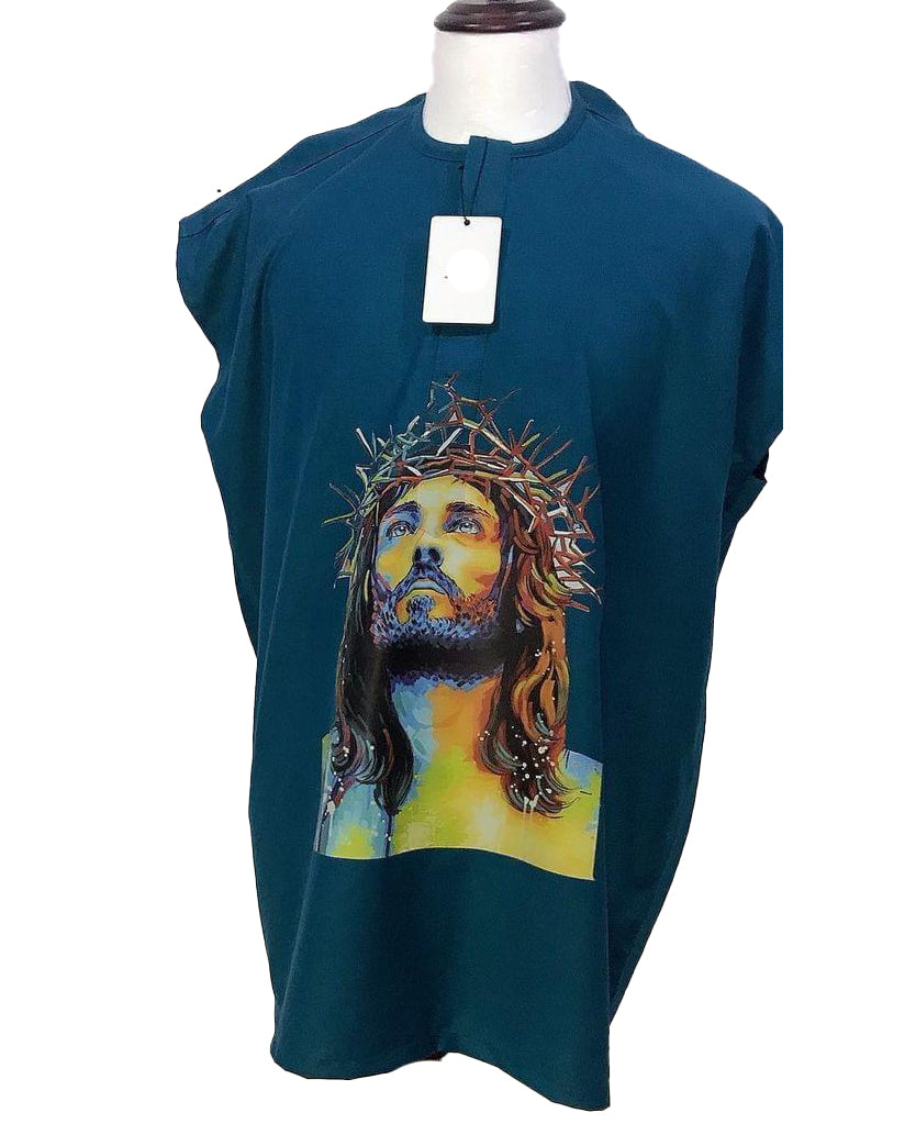 African Art Wear men Short Sleeve Top Navy Blue Long Hair Man Face Graphic Long male T-shirt