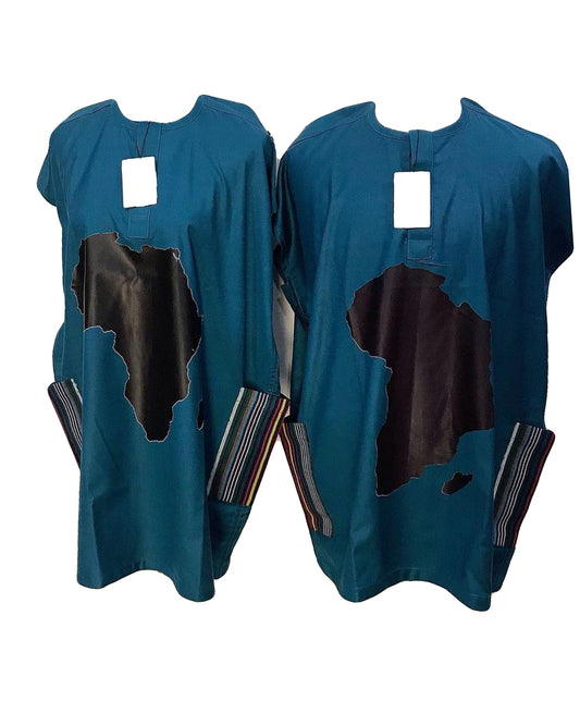 African Art Wear Women Short Sleeve Top Navy African Map Graphic Long Female T-shirt