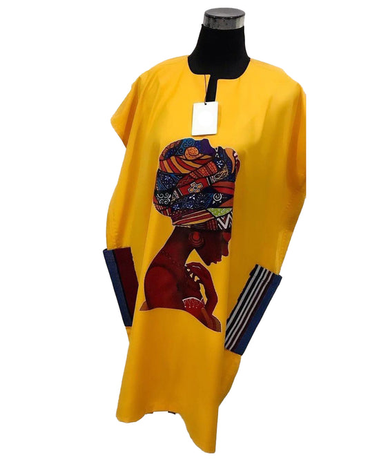 African Art Wear Women Short Sleeve Top Yellow African Queen Graphic Long Female T-shirt