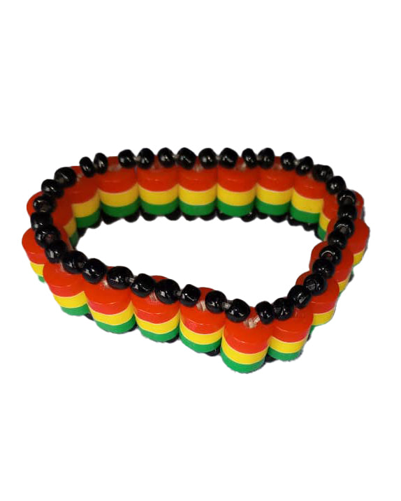 African Handicraft Wooden Beaded Tribal Art Ruby Red Green & Black Stone Bracelet