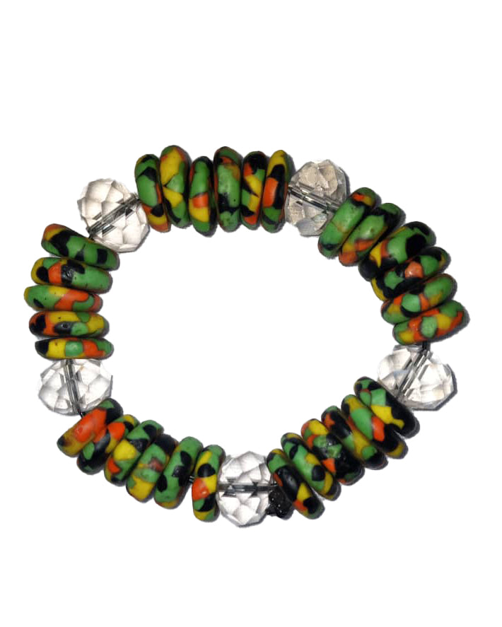 African Handicraft Wooden Beaded Tribal Art Green Printed Stone Bracelet