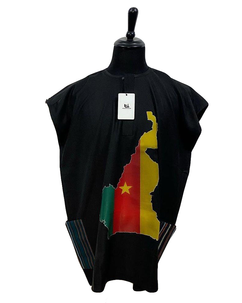 African Art Wear Kenya flag Print summer top Outfit Casual Short Sleeve Black loose fashion Long T-shirt With Pockets