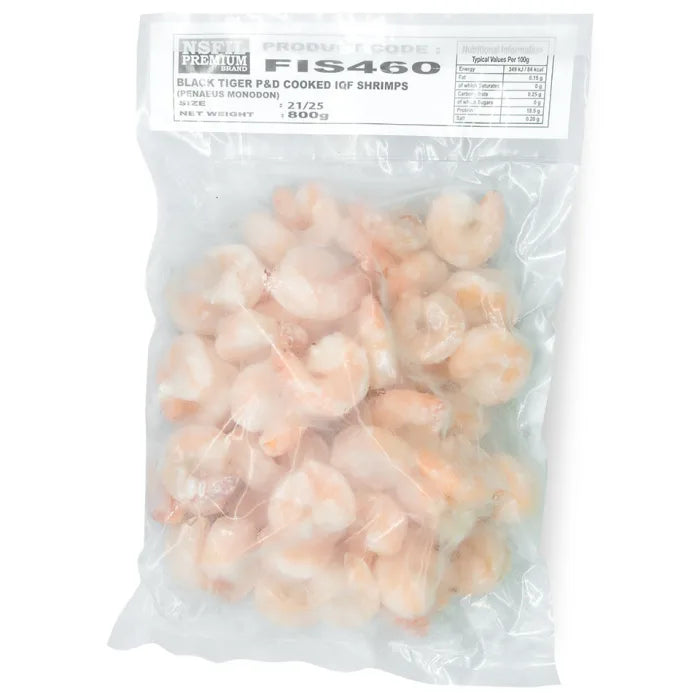 MASNSFIL Premium IQF Cooked P&D King Prawns (21/25, 800g net) 1kg-Food