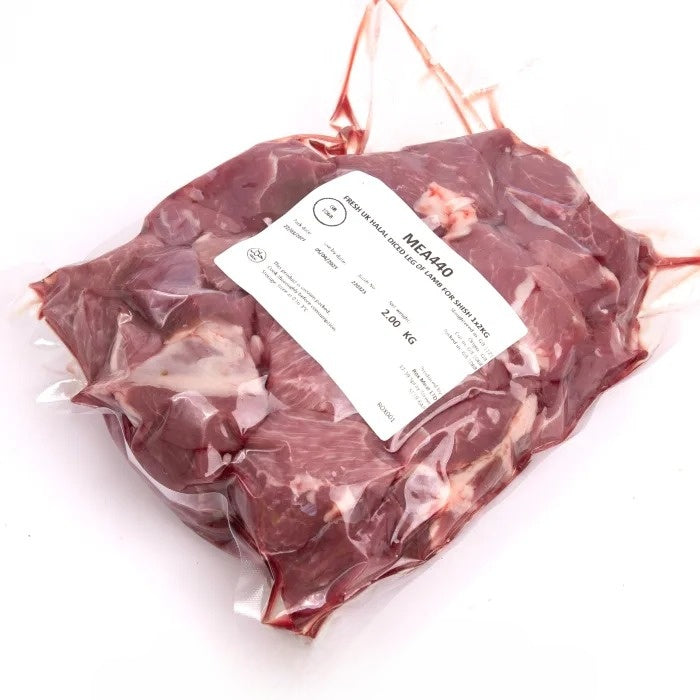 Fresh UK Halal Diced Leg of Lamb for Shish Kebab 1x2kg