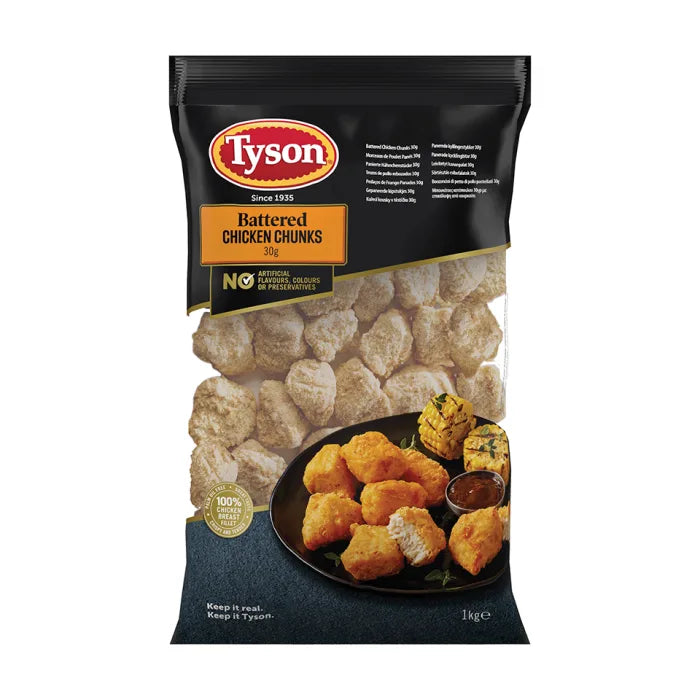 Tyson Halal Whole Muscle Battered Chicken Chunk/Nuggets -1x1kg-Food