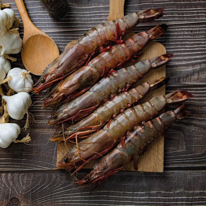 MASNSFIL Premium Semi - IQF Raw HOSO Black Tiger Prawns (4/6, 750g net)-1kg-Food