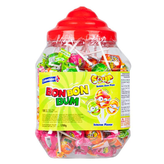Bon Bon Bum Sour Lollypops Jar 100 Count Box of 1